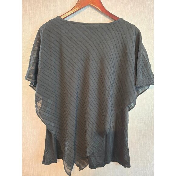 Black Sheer Overlay Asymmetrical Top With Necklace Accent Size 2X NY Collection - Picture 2 of 16